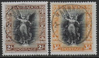 Barbados Stamps 1920 Sg 210 - 211 Canc Vf