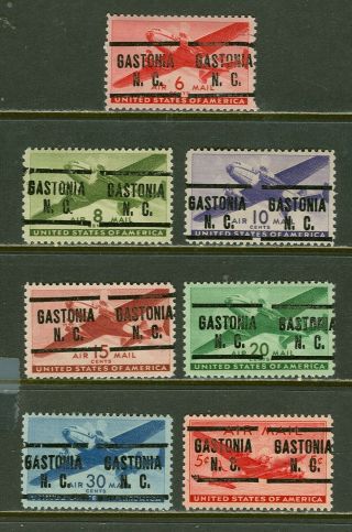 Gastonia Nc 204 Precancel On Seven 1940s Transport Airmails,  Scott C25 // C32