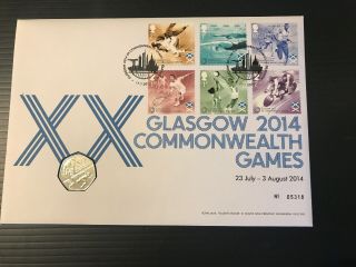 Gb 2014 Fdc Glasglow Xx Commonwealth Games 6v Set 50p Coin Cover Tennis Cycling