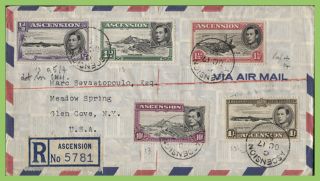 Ascension 1956 Kgvi Five Values On Registered Cover To Usa Inc 10/ -