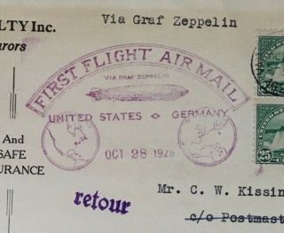LZ - 127 GRAF ZEPPELIN 1ST NORTH AMERICA FLIGHT FLOWN COVER & LETTER - OCT 28,  1928 7