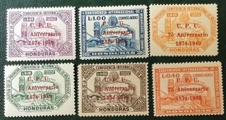 Honduras - 1949 75th Anniversary Of Upu,  Perf Set Of 6 Stamps,  Light Hinge Marks