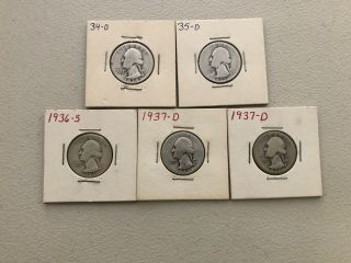 1934 D,  1935 D,  1936 S & (2) 1937 D Washington Quarters