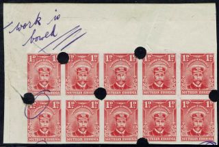 Southern Rhodesia 1924 Kgv Admiral 1d Imperf Plate Proof Block