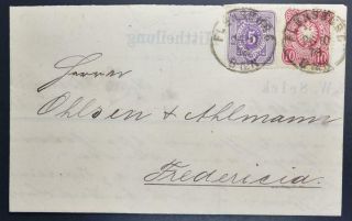 Germany To Denmark 1878 Rare Moderiertes Porto/recuced Rate Cover Flensburg To
