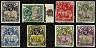 Ascension = 1924 - 33 Part Set ½d To The 8d Sg 10 To 17 (8 Stamps) Mounted