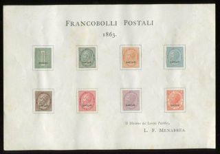 Italy 1863 Saggio Specimen To 2l On Minister Document 8 Stamps