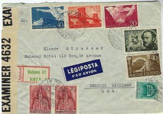 Hungary 1941 Registered Airmail Cover To Usa,  Censored In Bermuda