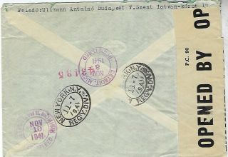Hungary 1941 registered airmail cover to USA,  censored in Bermuda 2