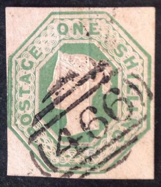 Qv 1847 One Shilling Green Embossed Stamp Vfu
