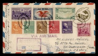 Dr Who 1938 Ny Registered Prexie Uprated Airmail Stationery To Germany E39846