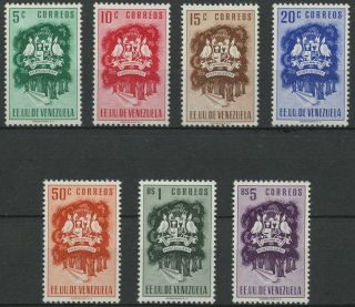 Venezuela 1952 Mh Stamp Set | Scott 583 - 589 | Portuguesa Coat Of Arms & Forest