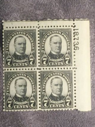Scott Us 676 1929 7c " Nebr.  " Overprint Plate Block Of 4 Stamps Mh