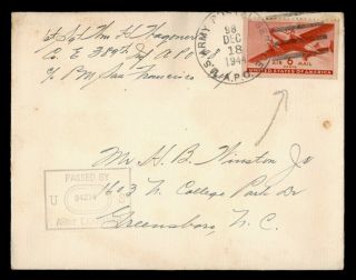 Dr Who 1944 Apo 98 Airmail To Usa Wwii Censored E70684