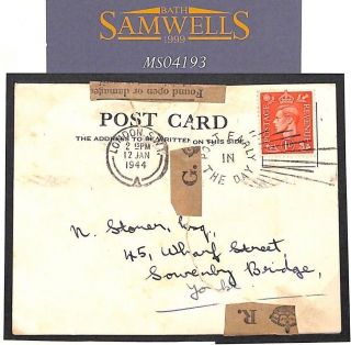 Ms4193 1944 Gb Ww2 Interrupted Mail London By Enemy Action? Postcard