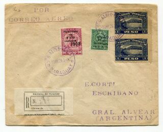 Paraguay 1929 Registered Airmail Ffc First Flight Cover To Argentina -