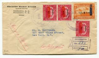 Nicaragua 1936 Registered Airmail Cover To Ny Usa Via Brownsville,  Texas -