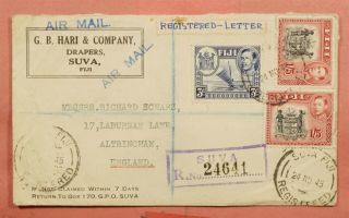 1945 Fiji Suva Registered Airmail To England