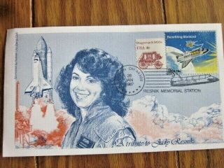 Space Shuttle Judy Resnik Memorial 1987 Rubber City Cachet Cover,  Biog Card