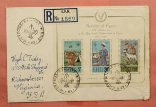 1963 Cyprus Fdc 226a S/s Boy Scouts Organization Registered To Usa