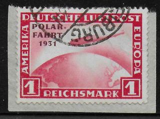 German Reich Stamps 1931 Mi 456 On Fragment Canc Vf Zeppelin Polar Fahrt