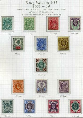 1902 - 1910 Sg215 - Sg314 De La Rue / Somerset House Mounted Set X15 Stamps