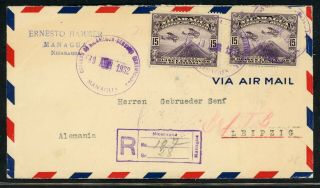 Nicaragua Postal History: Lot 70 1932 Reg Hammer Cover Managua - Leipzig $$$