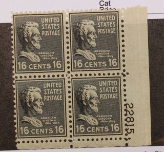 Scott 821 - 16 Cents Lincoln - Plate Block Of 4 - Mnh - Scv - $7.  00