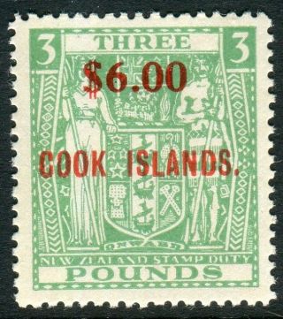 Cook Islands - 1967 $6 On £3 Green.  An Unmounted Example Sg 220