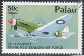 Wwii Rnzaf Curtiss P - 40 - E Kittyhawk Aircraft Airplane Stamp (1992 Palau)