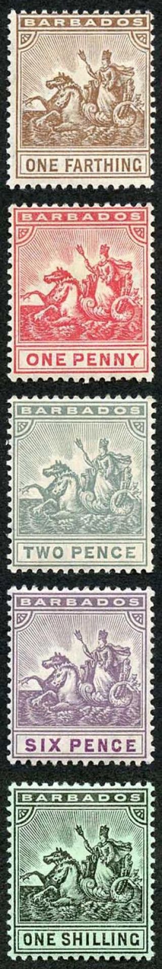 Barbados Sg163/9 1905 Set Of 5 Wmk Mult Crown Ca M/mint