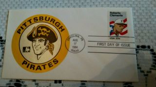 Us 1984 Roberto Clemente First Day Cover Envelope & 20c Stamp - Pirates Decal