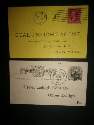 2 Us Lehigh Coal Railroad Advertising Postal Cards Star Fancy Cancel 1883 Id 419