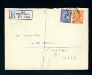 B.  P.  O.  Constantinople Registered 1919 Cover To Paris (s590)