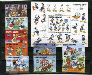 Sierra Leone 1984 Disney Donald Duck 50th Anniversary Set Of 9 Stamps & S/s Mnh