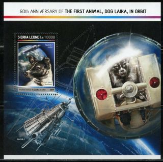 Sierra Leone 2017 60th Ann Of The First Animal In Space Dog Laika S/s Nh