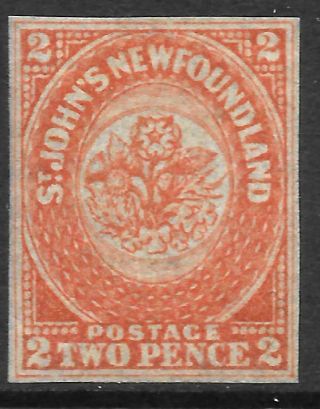 Newfoundland 1860 2d Orange - Vermilion Imperf,  Hinged.  Sg 10.  Cat.  £600.