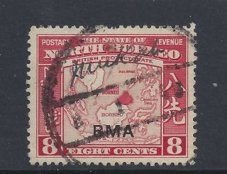 Sarawak 1946 8c Map,  Provisional Cancel Made From Japanese Handstamp