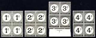 Northern Rhodesia 1929 - 52 Postage Due Sgd1/4 Blks Of 4 Mnh Stamps