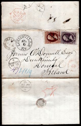 Usa 1871 Cover W/stamps Scott 135,  151 Cancelled By Feather R R