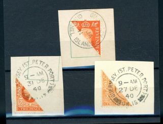 Guernsey Occupation 2d Bisects (3 Different) On Piece Unusual (jy900)