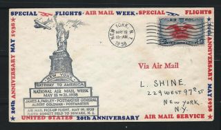 Usa 1938 Anniversary Special Flight Cover York To Newark Nj