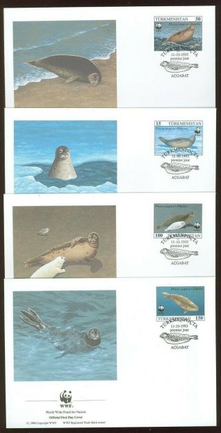 Wwf C55 Turkmenistan 1993 Marine Fauna Caspian Seal 4 Fdc