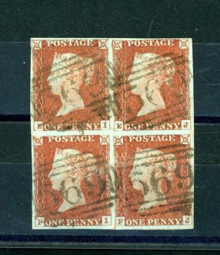 Gb 1841 1d Red Block Of (4) Right Central Vertical Crease (jy915)
