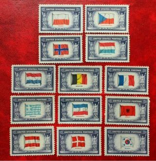 1943 Us Stamp Sc 909 - 921 Wwii Overrun Countries Full Set