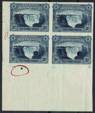 Southern Rhodesia 1935 Victoria Falls 3d Imperf Proof Block Mnh