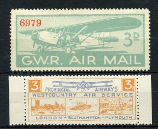 Weeda Great Britain 1930s Semi - Official Airmail Labels,  G.  W.  R. ,  Westcountry Air