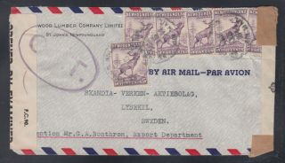 Newfoundland 1944 St John’s To Sweden Wwii Twice Censored Oat Airmail Cover