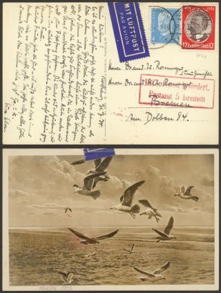 Germany 1934 - Air Mail Postcard Norderney To Bremen 34829/14