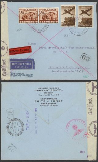 Bulgaria Wwii 1941 Air Mail Express Cover To Frankfurt Germany - Censor 31394/9